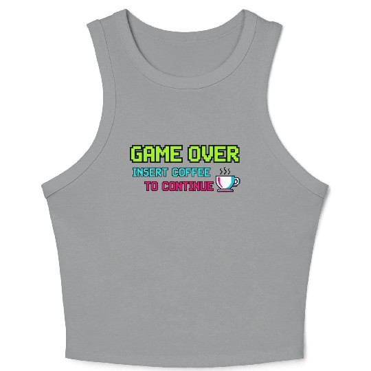 Pixelated Video Game Over Coffee Illustration Crop Tank Top