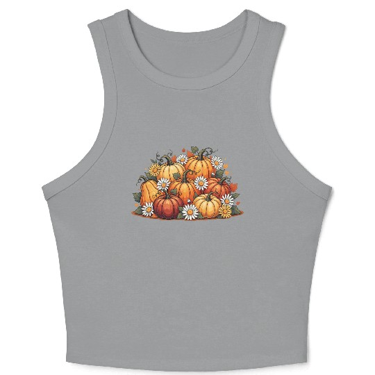 Autumn Pumpkin and Daisy Ensemble Crop Tank Top