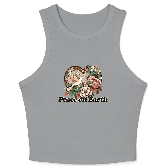 Peaceful Dove Heart Floral Design Crop Tank Top