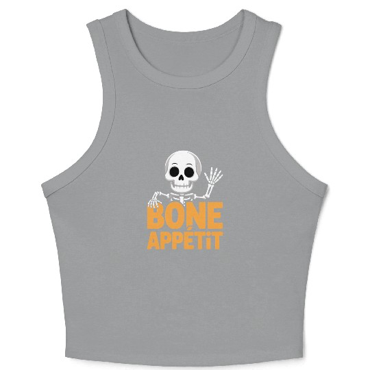 Halloween Skeleton with Bone Appétit Text Crop Tank Top
