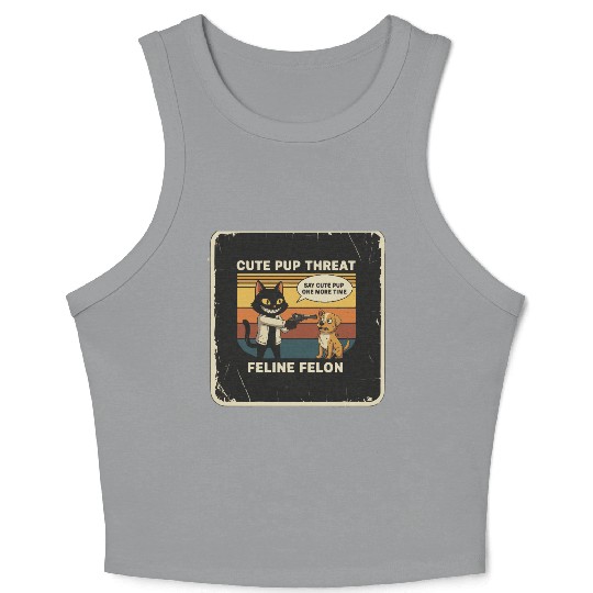 Cute Pup Threat Feline Felon Crop Tank Top