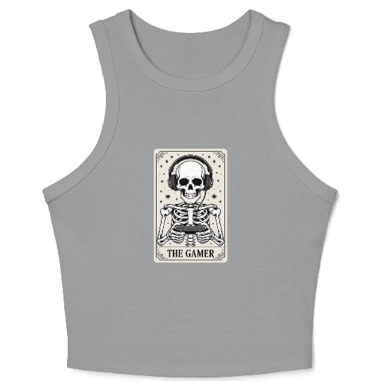 Tarot Card Skeleton Video Game Halloween Gamer Crop Tank Top