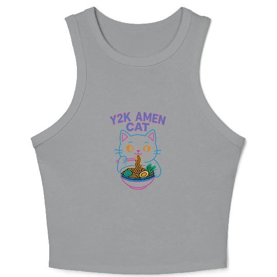 Y2K Ramen Cat – Retro Neon Anime Noodle Lover Desi Crop Tank Top