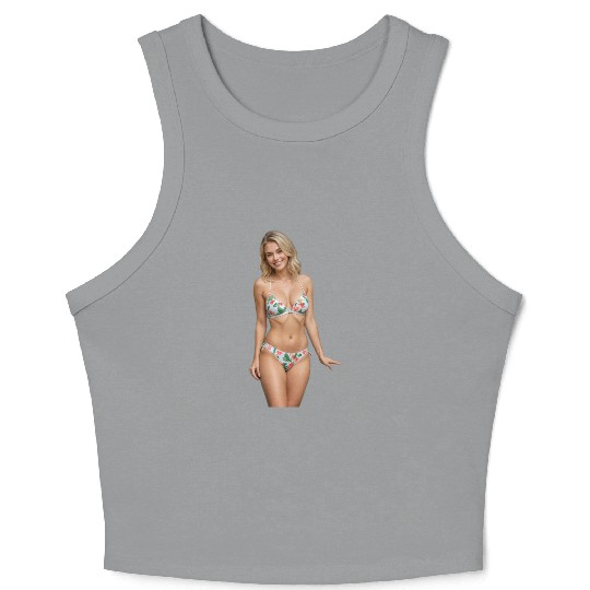 Tropical Floral Patterned Swimwear Crop Tank Top