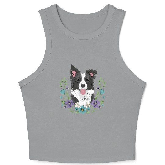 Playful Border Collie Floral Crop Tank Top