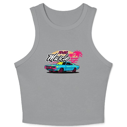 Retro 1969 Muscle Car Sunset Design Crop Tank Top