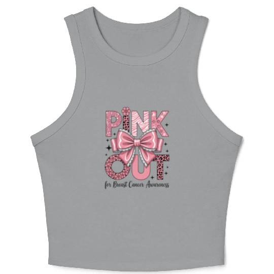 Pink Out Breast Cancer Awareness Coquette Bow  Crop Tank Top