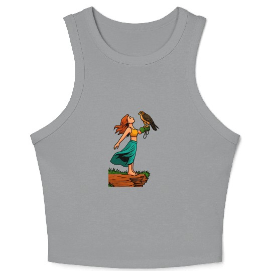 Woman with Hawk on Arm in Nature Scene Crop Tank Top