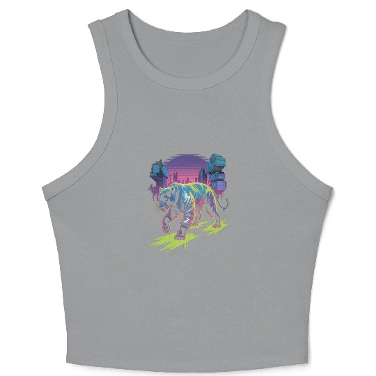 Cyber Panther Night Stride Synthwave Streetwear Crop Tank Top