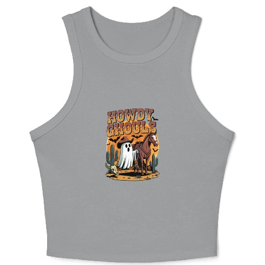 Howdy Ghouls Cowboy Ghost Halloween Crop Tank Top