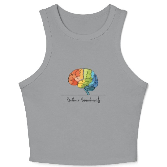 Embrace Neurodiversity - Line Art Rainbow Brain Crop Tank Top
