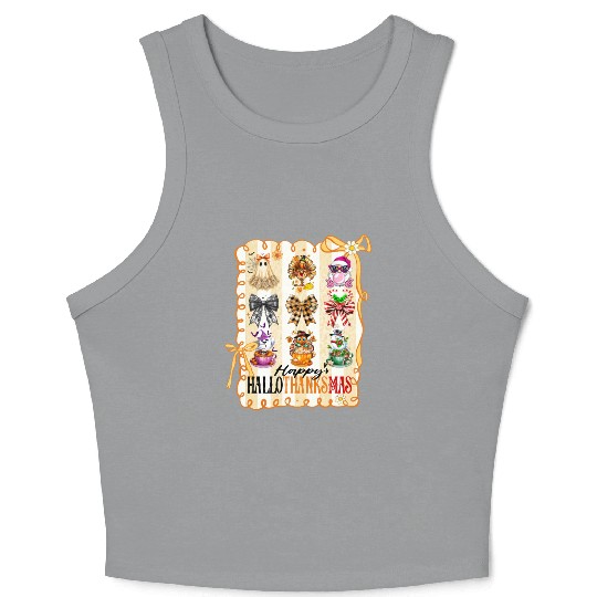 Thanksgiving Christmas Happy Hallothanksmas Crop Tank Top