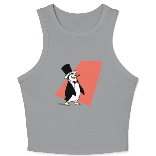 Dapper Penguin in Top Hat and Bowtie Illustration Crop Tank Top