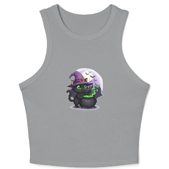 Enchanting Witch Cat Under Full Moon Crop Tank Top