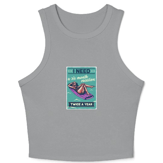 Lazy Vacation Quote Illustration Crop Tank Top