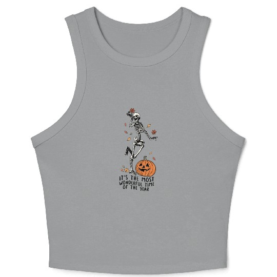 Halloween Skeleton Pumpkin Fall Autumn Spooky Gift Crop Tank Top