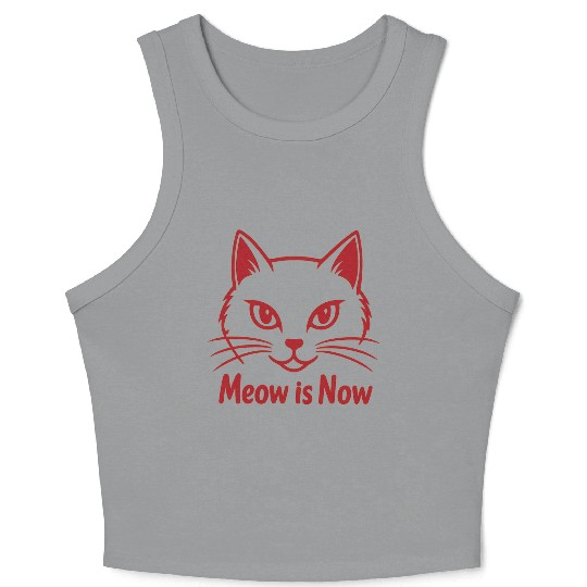 Elegant Cat Face with Bold Red Lines - Meow Is Now Crop Tank Top