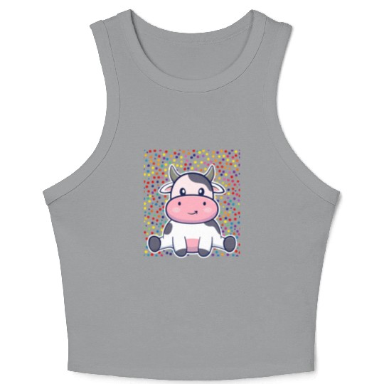 Cute Cartoon Cow with Polka Dots Crop Tank Top