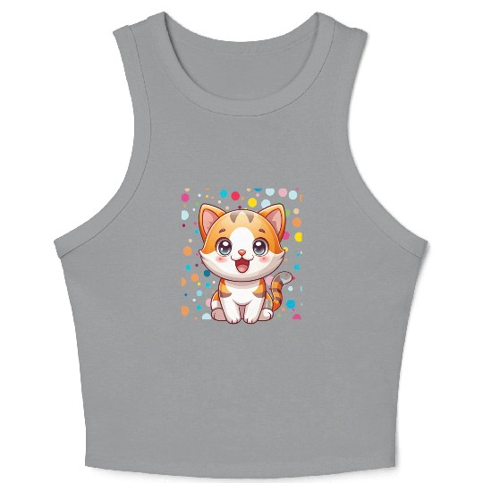 Adorable Cartoon Cute Cat Polka Dots  Crop Tank Top