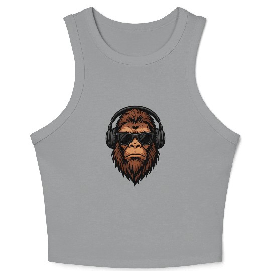 Cool Bigfoot Head with Sunglasses & Headphones Crop Tank Top