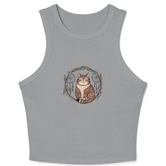 Boho Cat Dreamcatcher – Tribal Spirit Animal Crop Tank Top