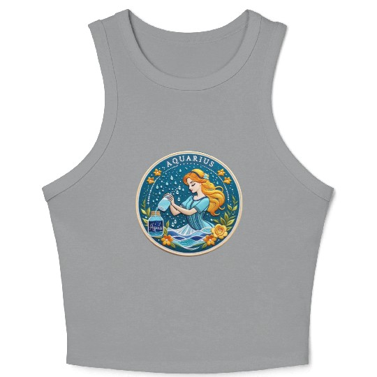 Aquarius Stylish Watercolor Zodiac Illustration Crop Tank Top