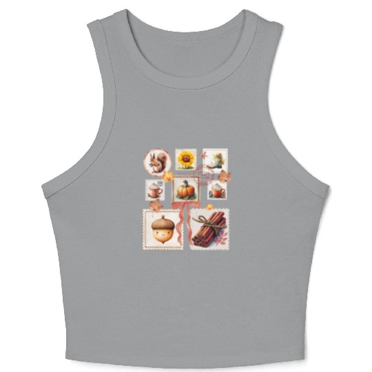 Watercolor Autumn Postage Stamps Fall Vibes Autumn Crop Tank Top