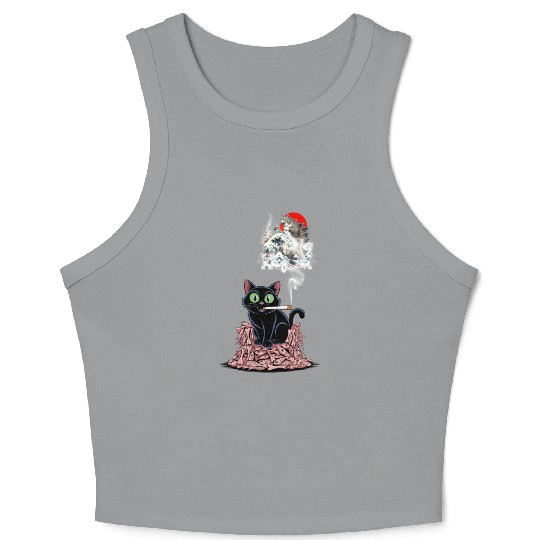 Black Cat Smoking Cigarette Catzilla Crop Tank Top