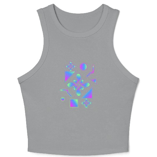 Neon Abstract Flower and Geometric Motifs Crop Tank Top