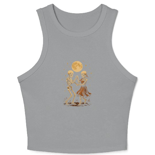 Moonlit Skeleton Dance Illustration Crop Tank Top