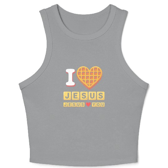 I Love Jesus Christian Breakfast Waffle Heart Crop Tank Top