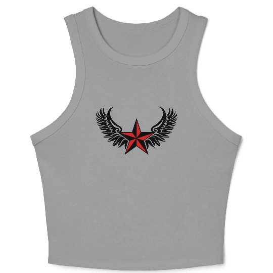 Nautical Star Wings, Tattoo Style, Protection Sign Crop Tank Top