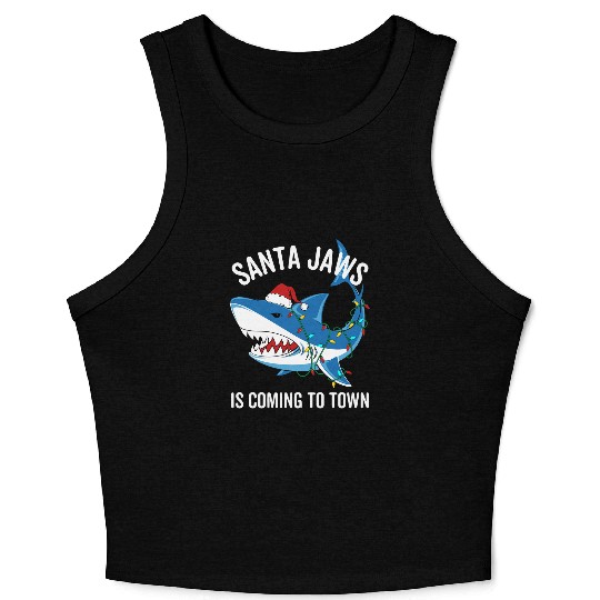 Santa Jaws Is Coming To Town Funny Christmas Shark Crop Tank Top