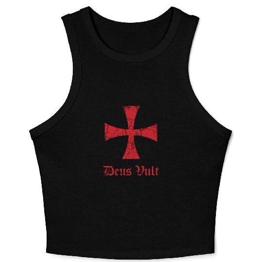 Distressed Deus Vult Knights Templar Cross Crusade Crop Tank Top