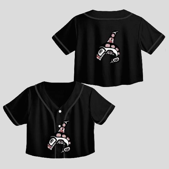 Native American Red Black Haida Orca Killer Whale Crop Top Baseball Jerseys