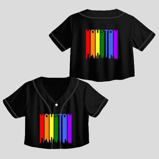 Houston Texas Rainbow Skyline LGBT Gay Pride Crop Top Baseball Jerseys