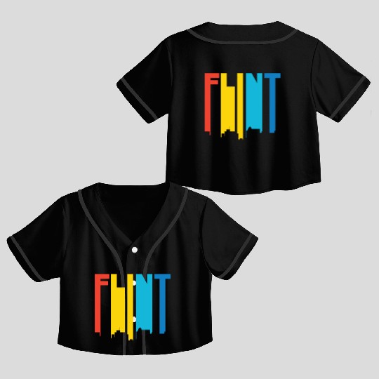 Retro 1970's Style Flint Michigan Skyline Crop Top Baseball Jerseys
