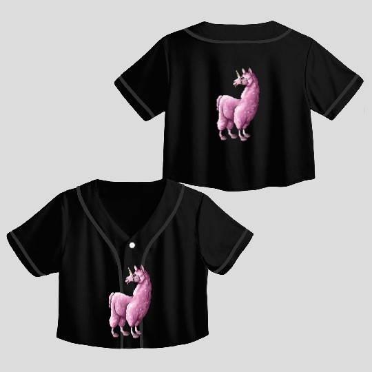 Fluffy llama unicorn pink illustration cartoon Crop Top Baseball Jerseys