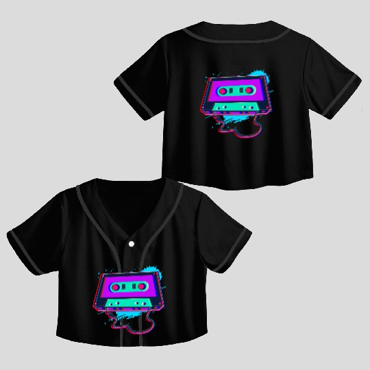 80s Music Cassette Tape : 3D, Neon, 80s songs Crop Top Baseball Jerseys