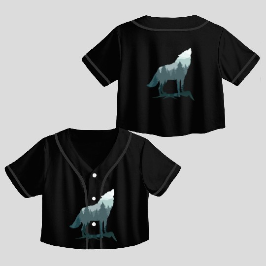 Lone Wolf Survives The Mountain Silhouette Art Crop Top Baseball Jerseys