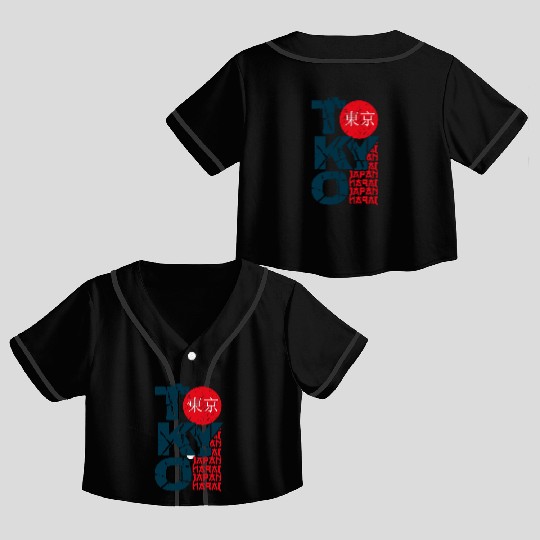 Tokyo japan Crop Top Baseball Jerseys stamp lettering.