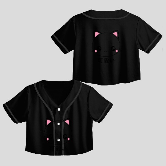 Cute Kawaii Cat Face Japanese Anime Crop Top Baseball Jerseys