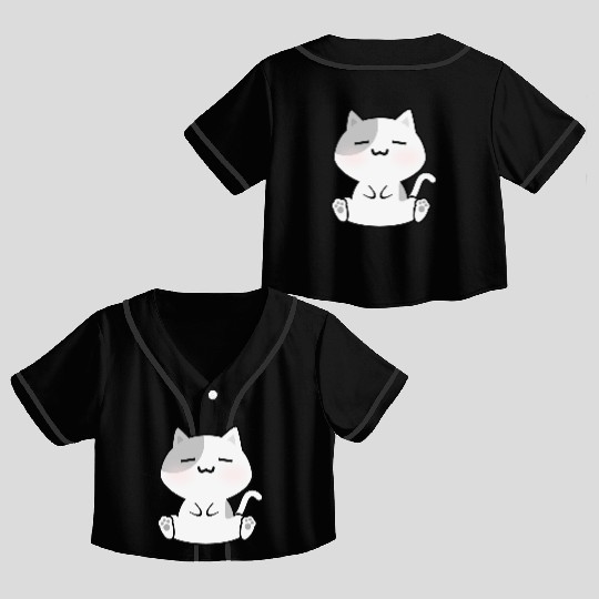 Relaxed White Cat Cartoon Crop Top Baseball Jerseys