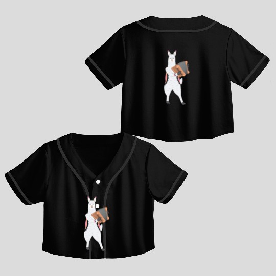 Cute Alpaca Llama Playing Accordion Musician Gift Crop Top Baseball Jerseys