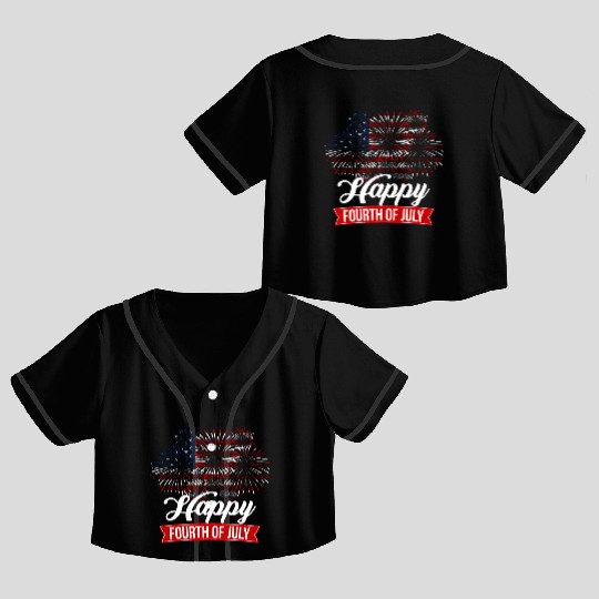 Fourth Of July Crop Top Baseball Jerseys USA Flag Fireworks 4th of