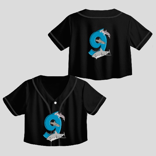 9th Birthday Crop Top Baseball Jerseys Boys Great White Shark