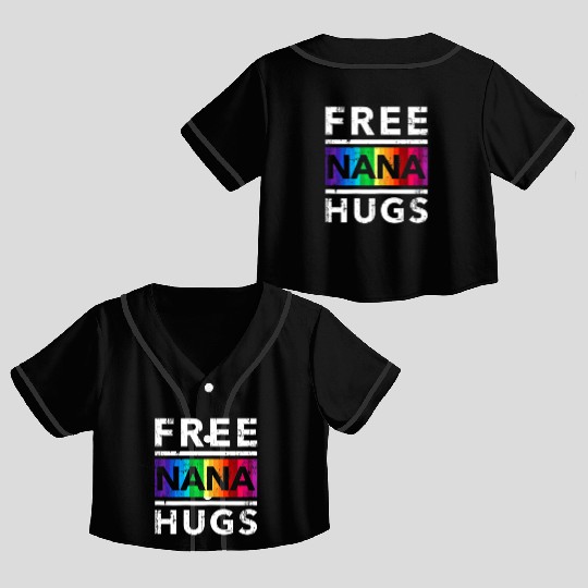 Womens Free Nana Hug LGBT Pride Month Grandma Nana Crop Top Baseball Jerseys