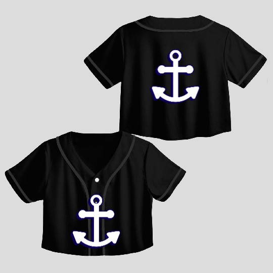 Nautical boat anchor in navy blue and white 3D Crop Top Baseball Jerseys