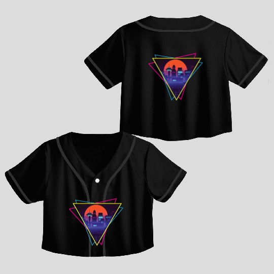 future city synthwave Crop Top Baseball Jerseys