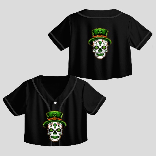 Sugar Skull St Patricks Day Crop Top Baseball Jerseys